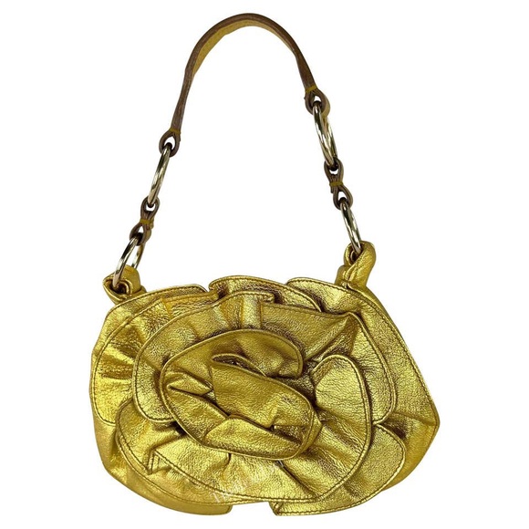 2000s Yves Saint Laurent by Tom Ford Gold Metallic Leather Floral Mini Bag NEW - Picture 1 of 8